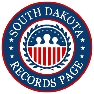 A red, white, and blue round logo with the words South Dakota Records Page