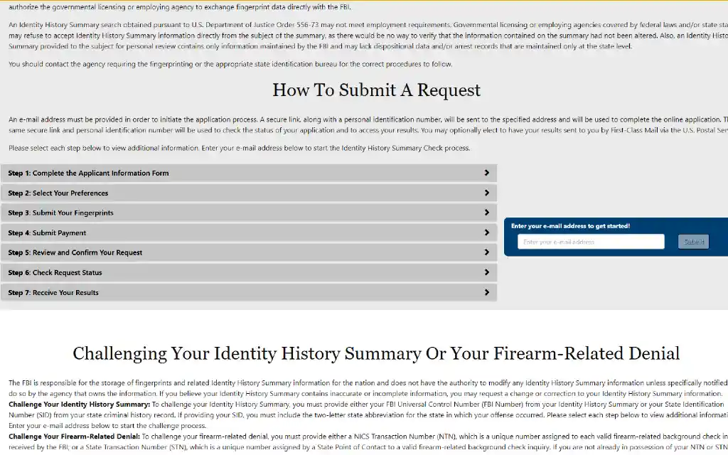Steps 1-7 in order to request your own identity history summary from the FBI.